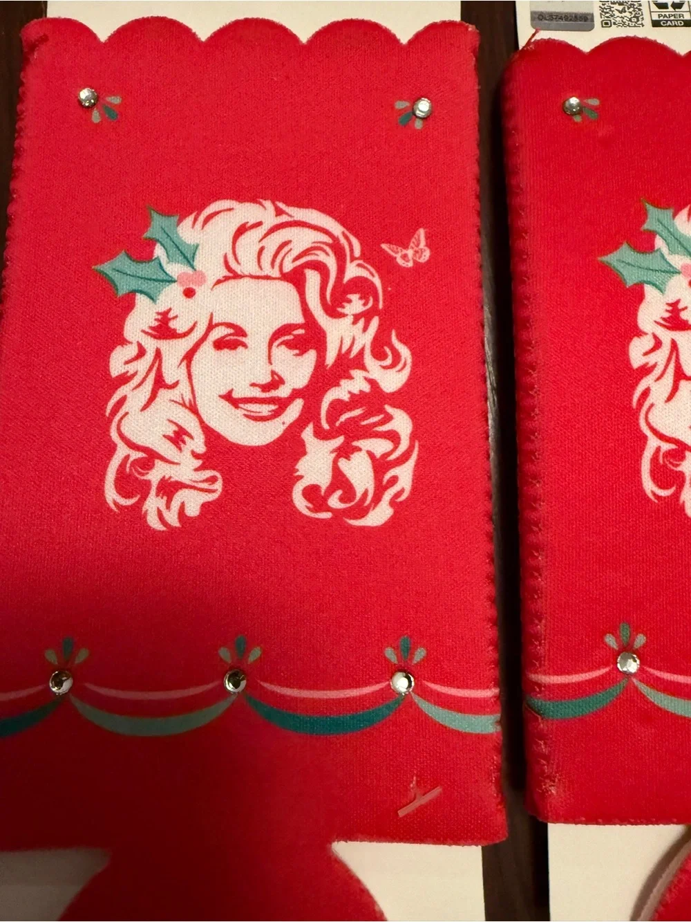 Dolly Parton Red Festive Holiday Can Cooler Sleeve Brand New